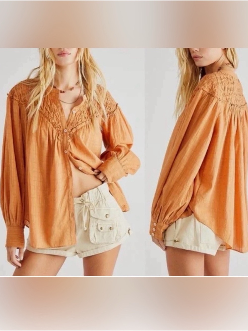 Free People Marigold Button Down Top retail $138
